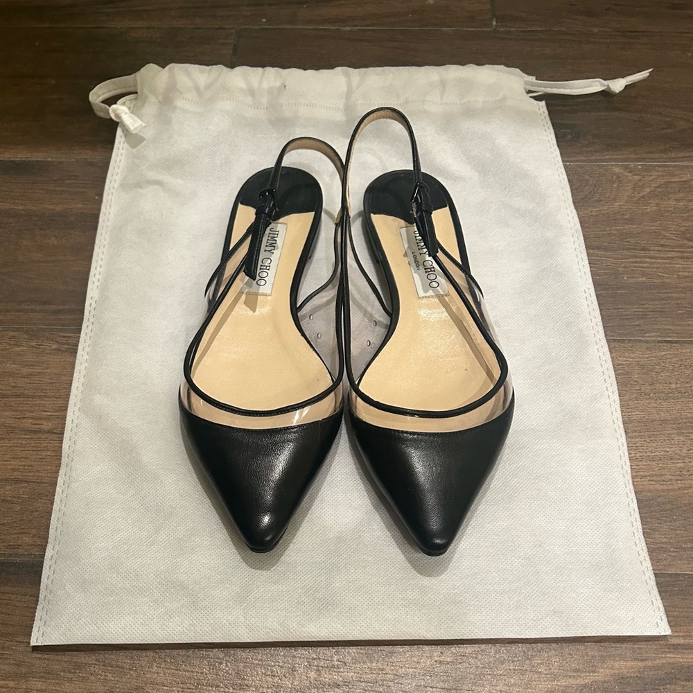Jimmy Choo Gemma Leather Plexi Slingback Flats - MSRP $750